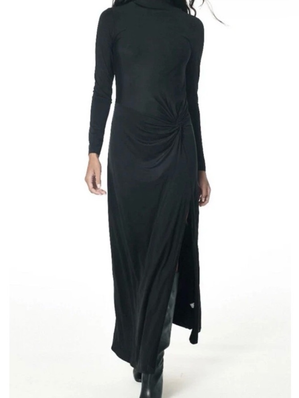 YOUNG FABULOUS & BROKE MADISON LONG SLEEVE SLIDE SLIT DRESS BLACK SIZE MEDIUM